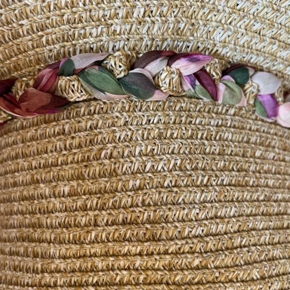 Black Rivet Women’s Woven Fedora Derby Hat Floral Trim Western Boho‎